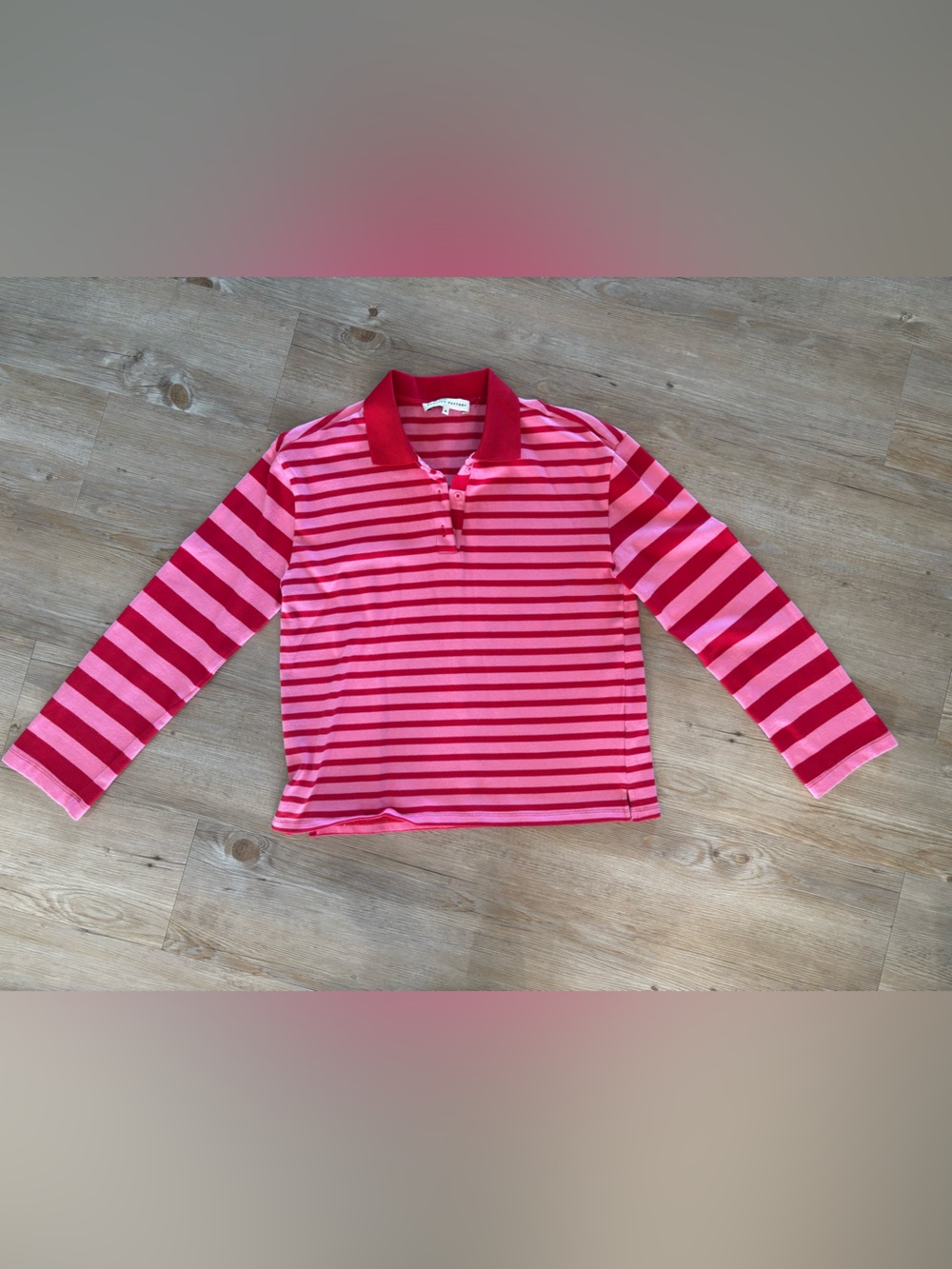 English Factory Pink and Red Striped Long Sleeve Polo
